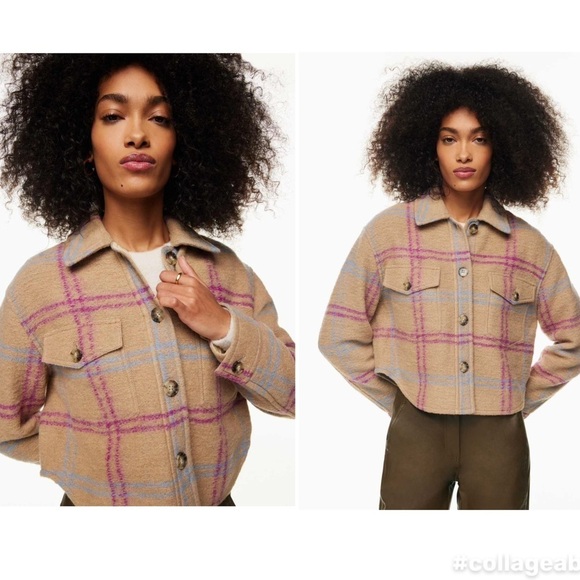 New! Aritzia Wilfred “Ganna” Cropped Shirt Jacket 🧥 Plaid Wool Shacket Small - Picture 1 of 16